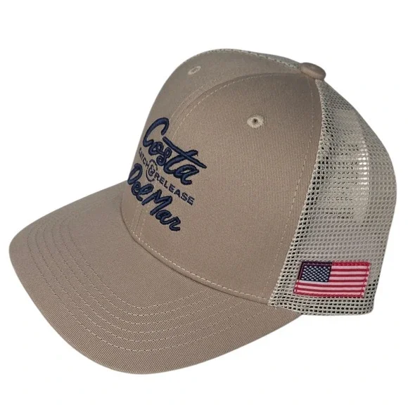 Costa Del Mar Trucker Hat Snapback Tan Mesh Adjustable Fish Catch & Release NWT - Picture 3 of 8